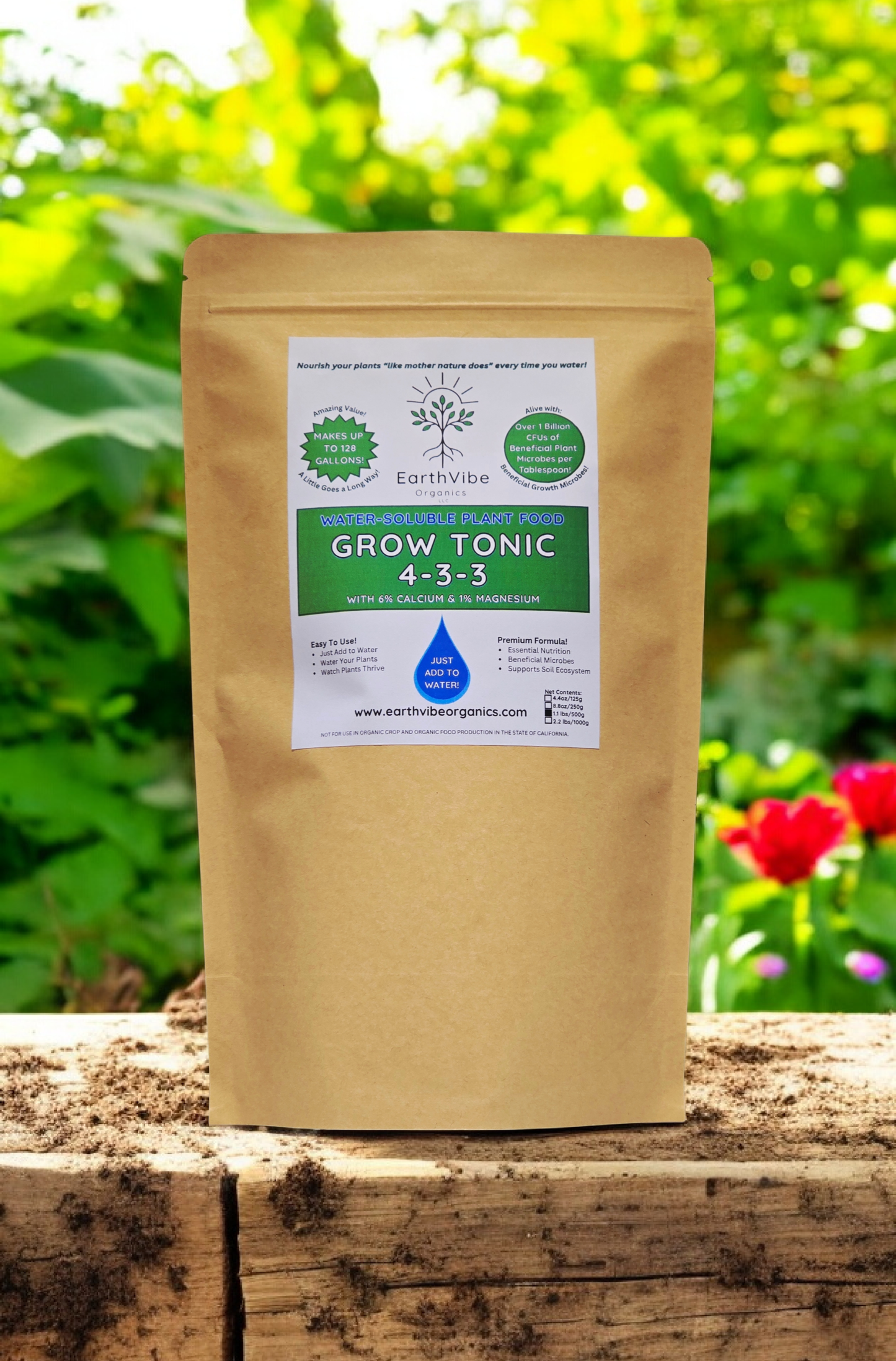 EarthVibe Organics "Grow Tonic" 4-3-3 Fertilizer + CalMag + Beneficial Mycos!